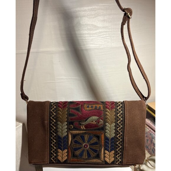 3AM Forever Purse Embroidered Suede Crossbody Bag With Strap Brown - Picture 3 of 12